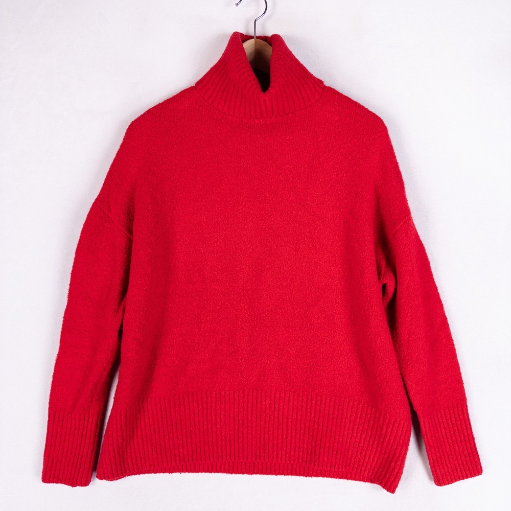 & Other Stories Womens Turtleneck Sweater OS Red Knit Boxy Nubby Wool Blend Cozy